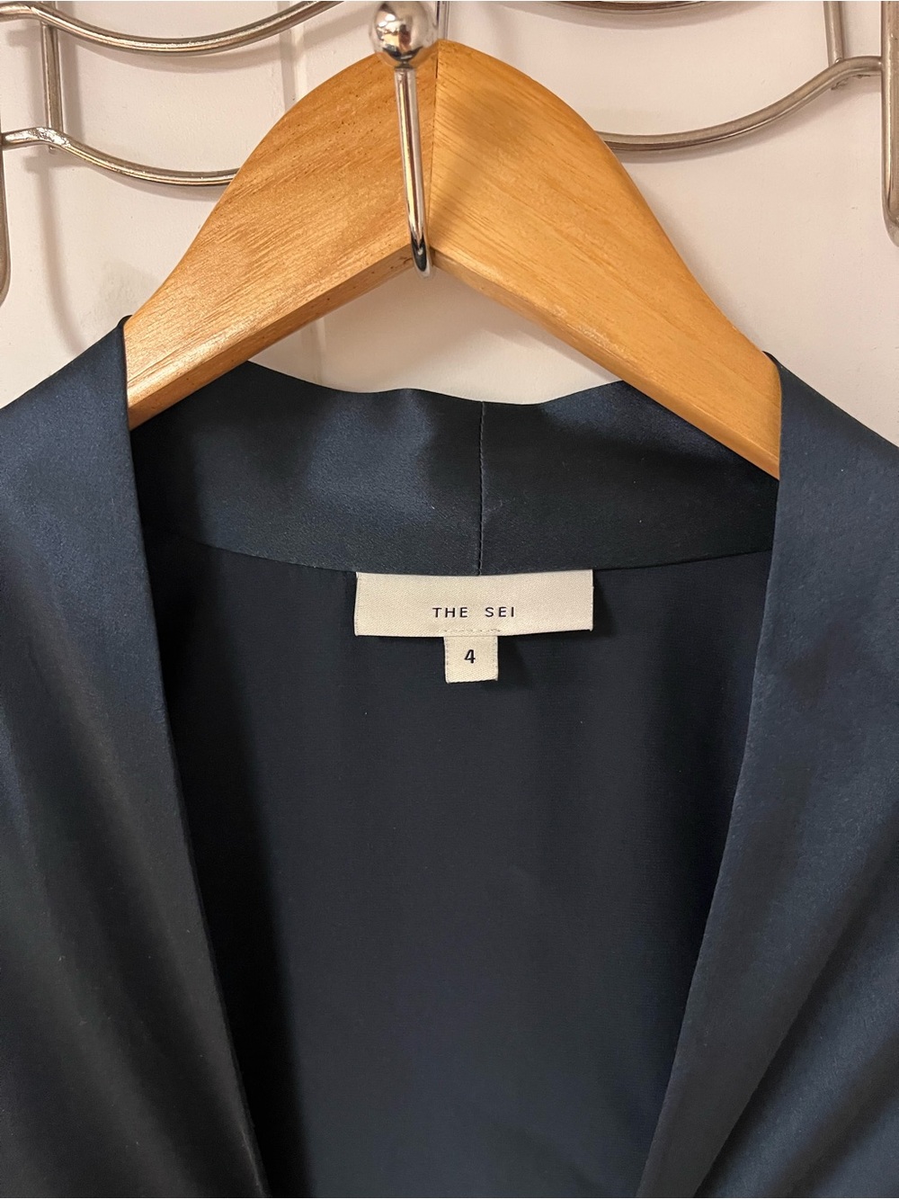 The Sei Navy Dolman tie-front silk blouse